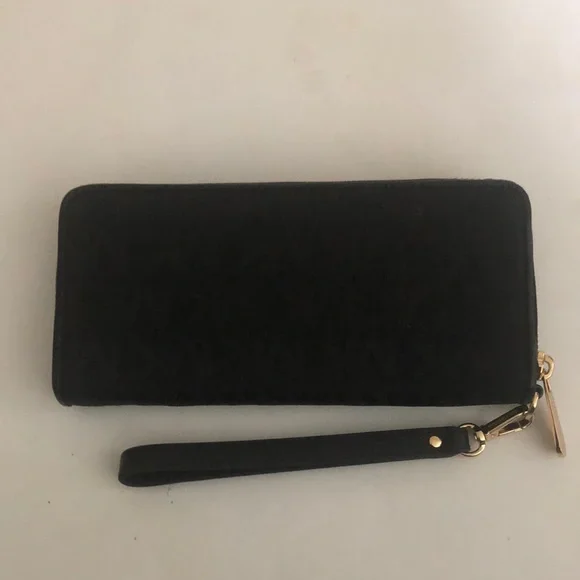 Michael Kors Wallet Black L Jet Set Traveler Logo Continental Wristlet Gold Deta - Picture 10 of 13